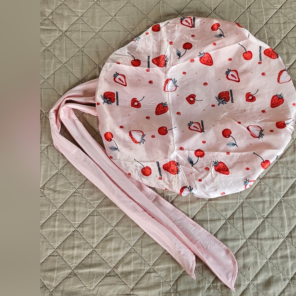 Strawberry themed bonnet, hair accessories,  hair protection,  hair bonnet